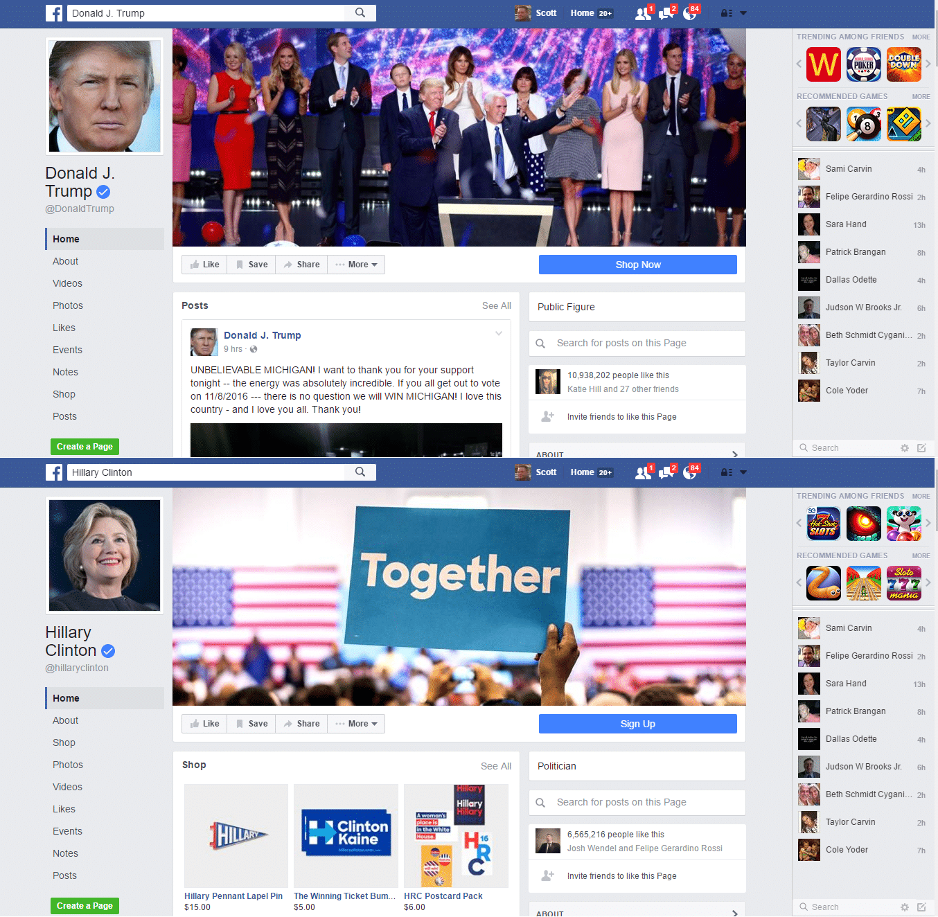 Trump / Clinton FaceBook Comparison